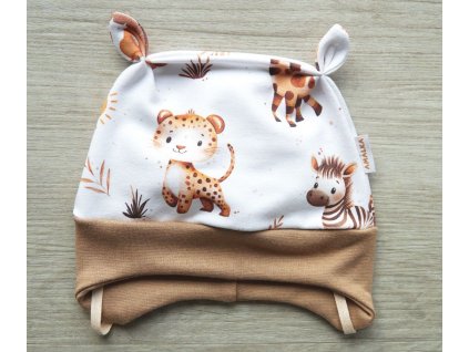 Elastická čepička teplákovina, zvířátka Safari
