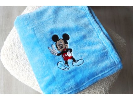Deka mikroflanel s výšivkou Mickey Mouse, modrá 100x150cm