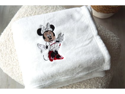 Deka mikroflanel s výšivkou Minnie, bílá 100x150cm