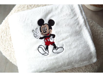 Deka mikroflanel s výšivkou Mickey Mousem, bílá 100x150cm