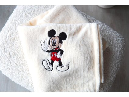 Deka mikroflanel s výšivkou Mickey Mouse, krémová