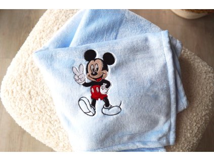 Deka mikroflanel s výšivkou Mickey Mouse, modrá 75x100cm