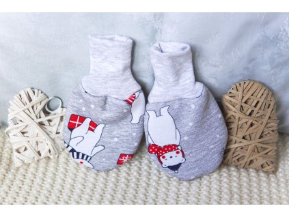 Zateplené rukavičky bez palečku, zimní motiv