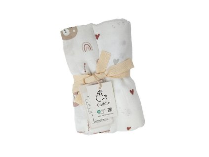 Plena mušelínová 70x70 cm karamelová srdíčka + méďa šíp