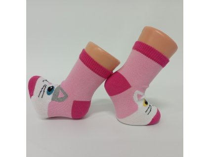 Bavlněné kojenecké a dětské ponožky kočička Micka, růžové