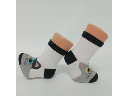 Bavlněné kojenecké a dětské ponožky kočička Micka, bílo černé