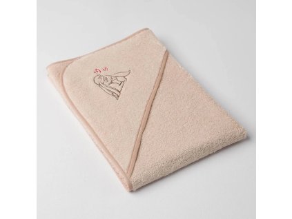 Dětská osuška Veba s kapucí béžová s výšivkou Zajíček mazlíček béžová lemovka