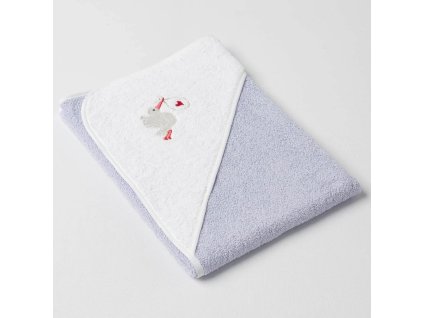 Dětská osuška Veba s kapucí fialovo/bílá s výšivkou Čapí pošta bílá lemovka