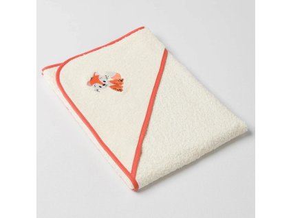 Dětská osuška Veba s kapucí jasmínová s výšivkou Lištička skořicová lemovka