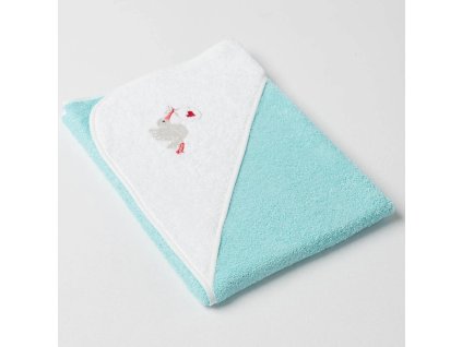 Dětská osuška Veba s kapucí mintovo/bílá s výšivkou Čapí pošta bílá lemovka