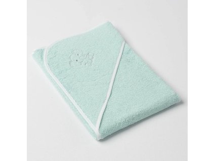Dětská osuška Veba s kapucí pastelová zelená s výšivkou Sloník bílá lemovka
