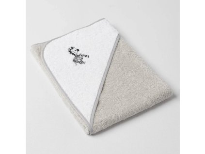 Dětská osuška Veba s kapucí světlo šedobílá s výšivkou Zebra šedá lemovka
