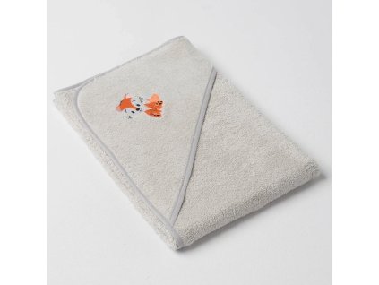 Dětská osuška Veba s kapucí světlá šedá s výšivkou Lištička šedá lemovka
