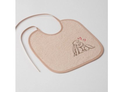 Dětský slintáček Veba béžová s výšivkou Zajíček mazlíček béžová lemovka