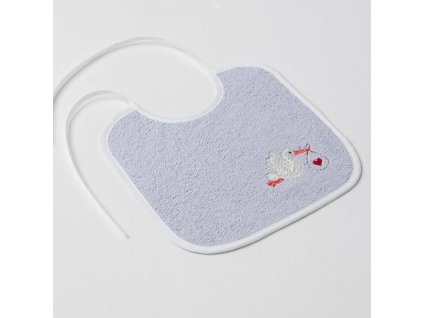 Dětský slintáček Veba fialová s výšivkou Čapí pošta bílá lemovka