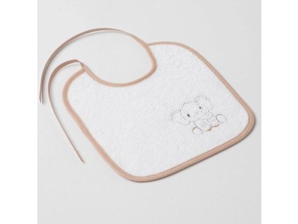 Dětský slintáček Veba bílá s výšivkou Sloník béžová lemovka