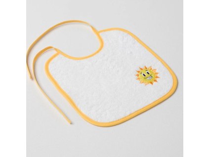 Dětský slintáček Veba bílá s výšivkou Sluníčko žlutá lemovka