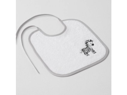 Dětský slintáček Veba bílá s výšivkou Zebra šedá lemovka