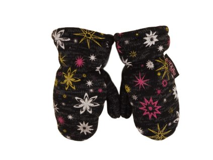 Dětské rukavičky s palečkem z potištěné svetroviny - černé
