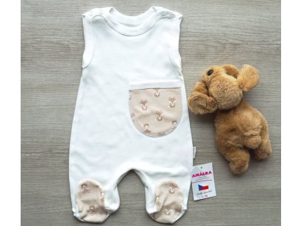 Bavlněné propínací dupačky, kapsa malá liška