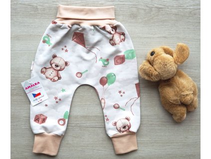 Elastické rostoucí kalhoty teplákovina, Kouzelné hračky s oříškovou