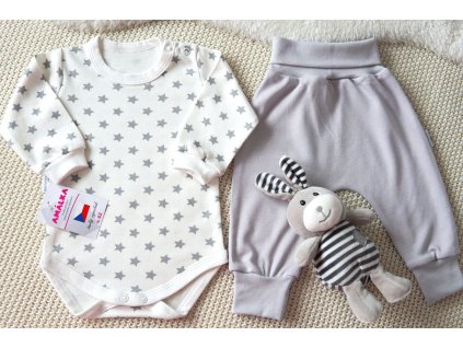 Bavlněná souprava smetanová/šedá, Magické hvězdičky