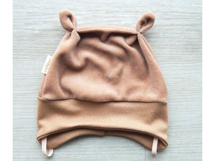 Plyšová zavazovací čepička, hnědá