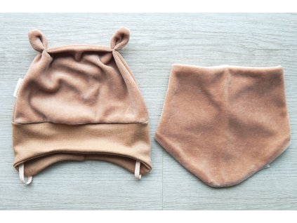 Plyšová zavazovací čepička + šátek na krk