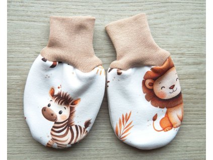 Bavlněné kojenecké rukavičky, zvířátka safari