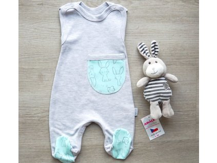 Bavlněné propínací dupačky, kapsa zajíček