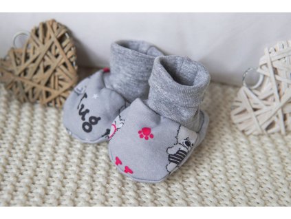 Bavlněné šedé capáčky pro miminko, Méďa