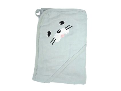 Mušelínová osuška s kapucí 80x80 cm, světle šedá