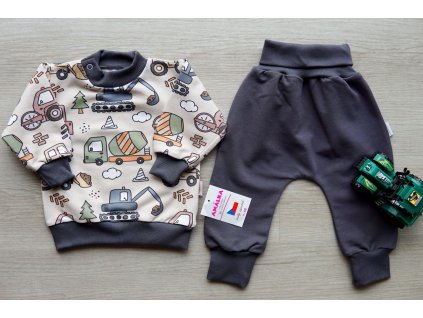 Elastická souprava teplákovina tmavě šedá, bagry