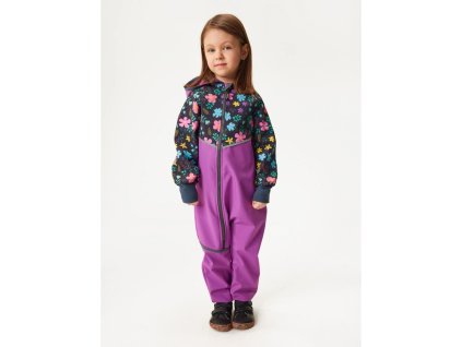 Batolecí softshellová kombinéza s fleecem Mini, Ostružinová, Kytičky