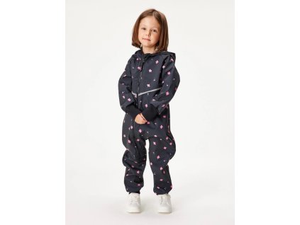 Batolecí softshellová kombinéza s fleecem Mini, Černá, Květiny