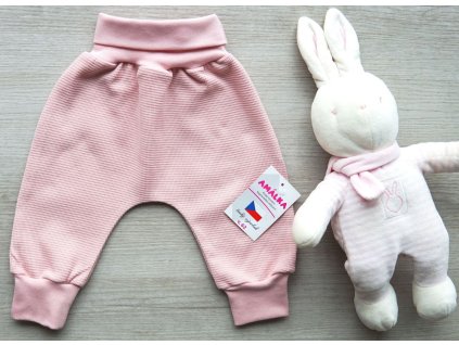 Bavlněné rostoucí kalhoty vafle, pudrově růžové