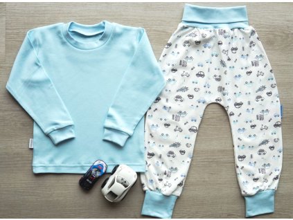 Bavlněné pyžamo s autíčky, modré