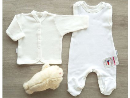 Bavlněné dupačky s propínacím kabátkem, bílo-smetanové