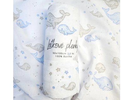 Plena 90x100 cm, tisk - modrá velryba