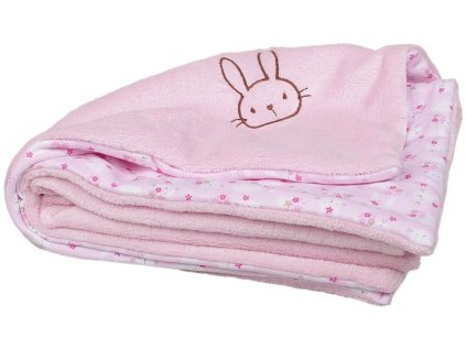 Dětská deka růžová – zajíc Wellsoft + bavlna 70×100 cm
