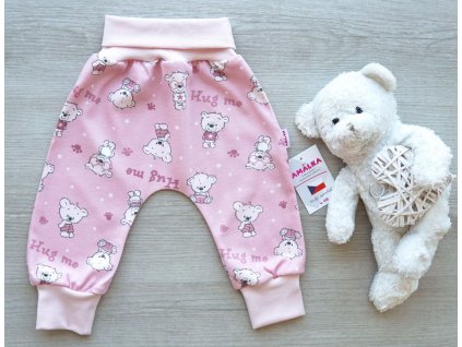 Bavlněné rostoucí kalhoty, růžový Méďa 2.jakost