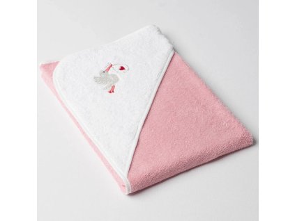 Dětská osuška Veba s kapucí pudrově růžová/bílá s výšivkou Čapí pošta bílá lemovka