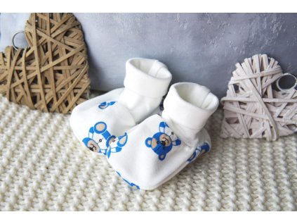 Bavlněné kojenecké capáčky, modří medvídci