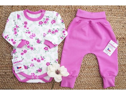 Bavlněná souprava body Květinky, rostoucí kalhoty teplákovina