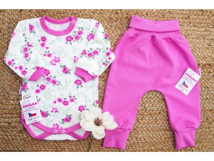 Bavlněná souprava body Květinky, rostoucí kalhoty teplákovina