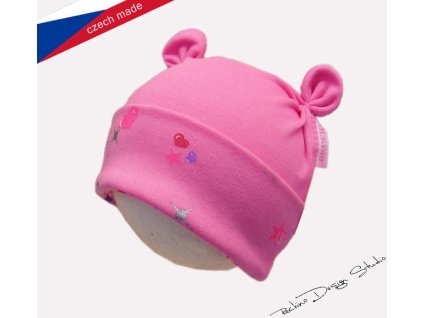 Dívčí bavlněná čepice, sytější růžová