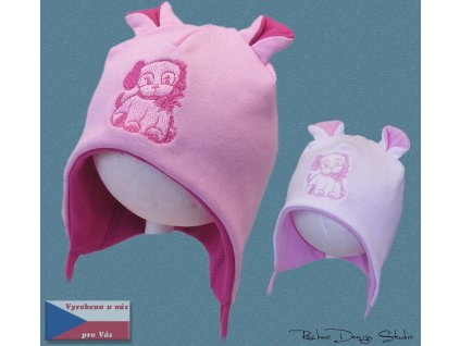 Dětská jarní čepice Pejsek, bílá/růžová