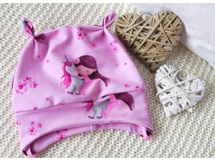 Elastická čepička teplákovina, pohádková víla s jednorožcem