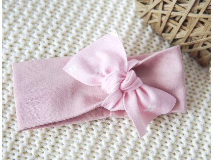 Elastická čelenka pudrově růžová, pentle malé květinky