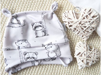 Elastická čepice teplákovina celotisk, kamarádi zvířátka